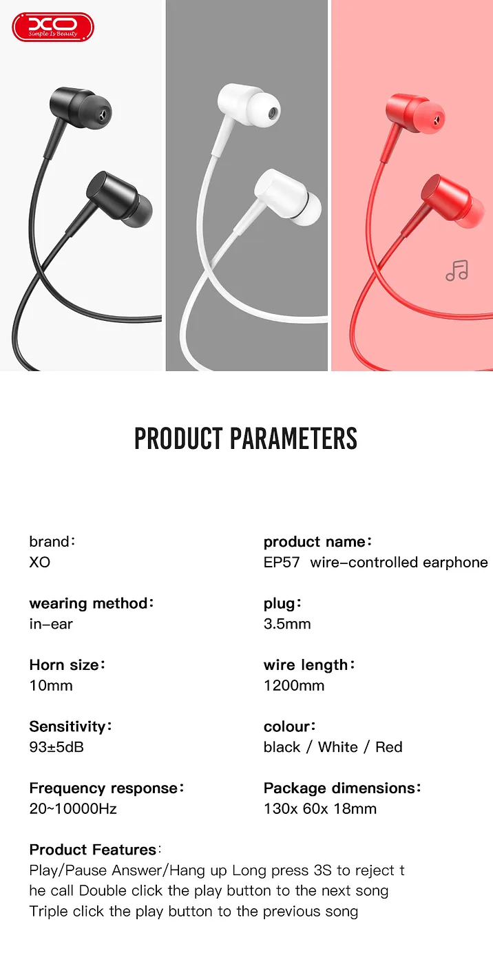 Auriculares In-Ear EP57 3.5mm 10mm Corona Negro/Blanco 1.2M TPE